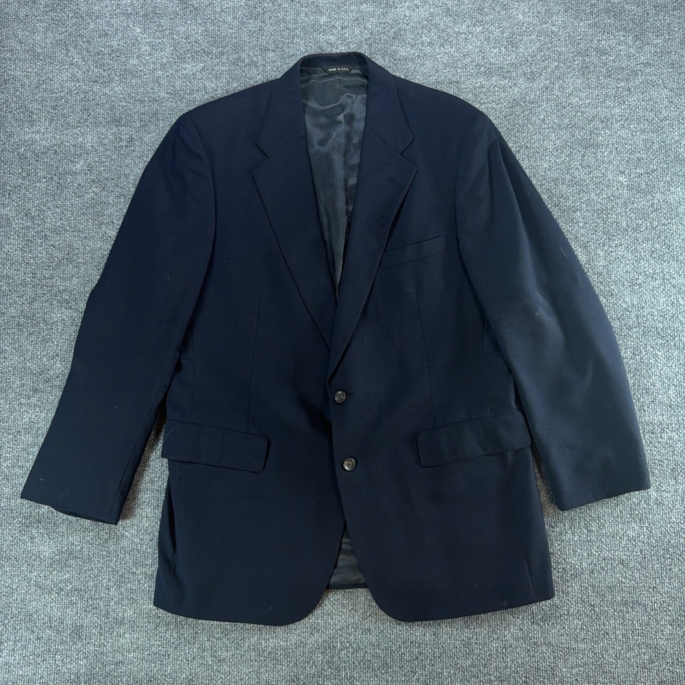 Vintage Nordstrom Mens Navy Virgin Wool Blazer Sport Coat Union Made in USA 42R